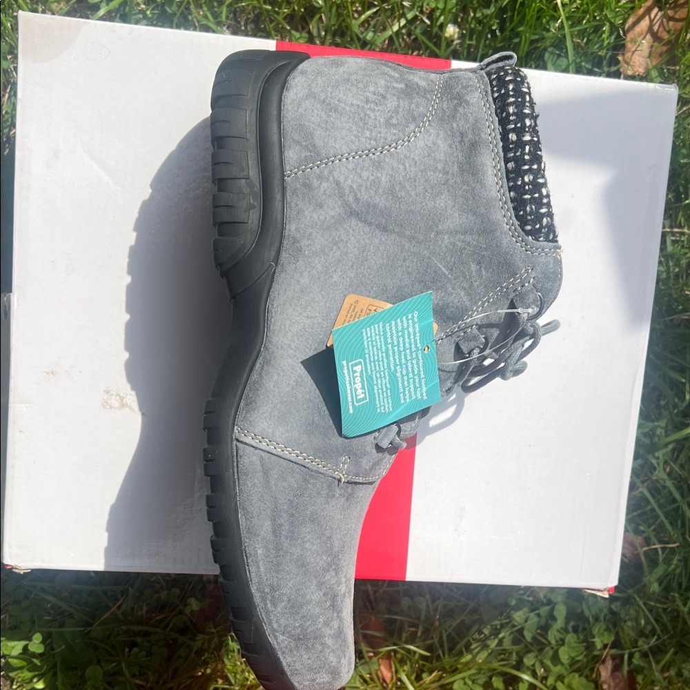 Propet Gray Suede Ankle Boots with Black Accents - Picture 2 of 4